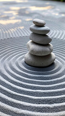 Fototapeta na wymiar Zen stones on sand, stacked stones in balance