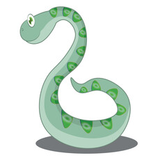 Fototapeta premium Cartoon green snake on white background