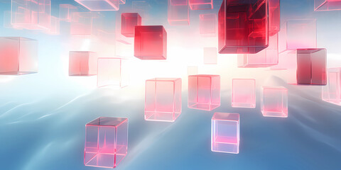A digital illustration of transparent cubes floating in the air