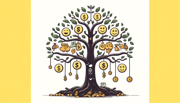Clipart Illustration: Tree of Life with Currency and Smiles