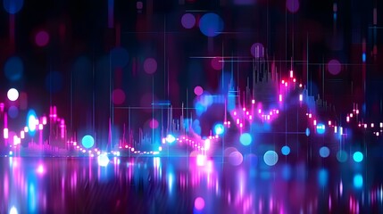 Market Stock Trends Under Neon Blue and Glow Purple, Perspective Dynamic and Depth in Illustration Financial