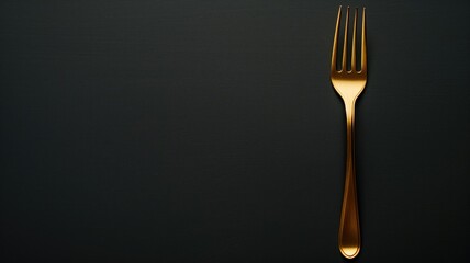 Golden fork lies on dark, textured surface with space for text or design elements