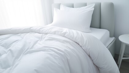 white bed with pillows