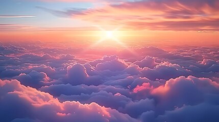 A beautiful sunrise above the clouds, symbolizing hope and new beginnings. For Design, Background, Cover, Poster, Banner, PPT, KV design, Wallpaper, news