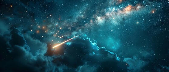 Night sky with shooting star, close up, vivid streak, clear details, dark backdrop