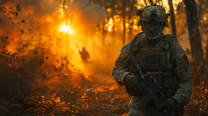 U.S. marine hiding from explosion.