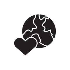 Earth love heart icon. simple flat black trendy style illustration on white background..eps