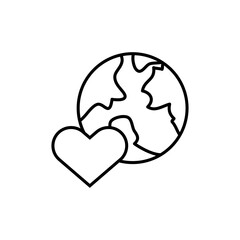 Earth love heart icon. vector flat liner illustration for web and app..eps