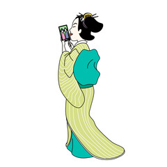Ukiyo-e woman looking at smartphone