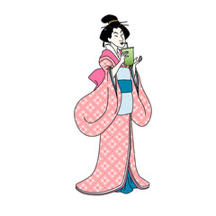 Ukiyo-e woman enjoying beverage