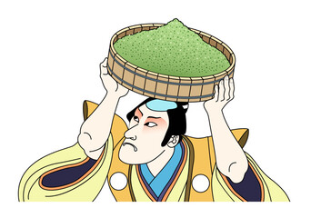Kabuki man holding tea powder