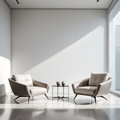  Modern minimal interior with two armchair on empty white color wall background  with copy space