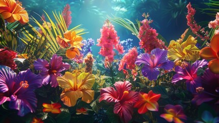 Fototapeta na wymiar A symphony of colors as tropical blooms burst into life