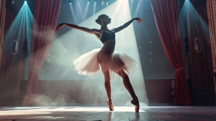 A ballet dancer performing an elegant pirouette on stage