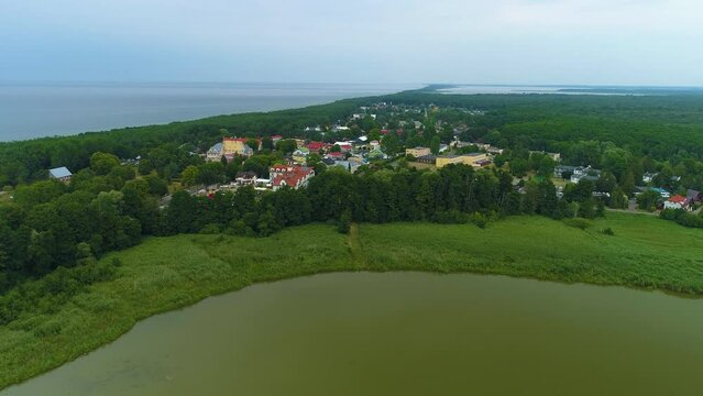 Panorama Baltic Sea Lake Jamno Lazy Morze Las Aerial View Poland