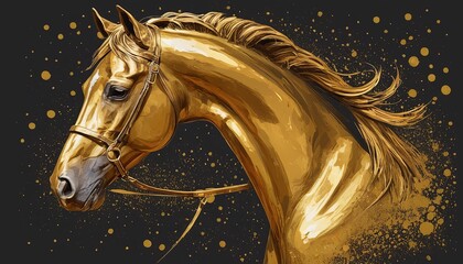 Murals: Art Walls Featuring a Gold Horse in Minimalist Doodle - obrazy, fototapety, plakaty