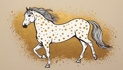 Gold Horse: A Minimalist Doodle Art Painting