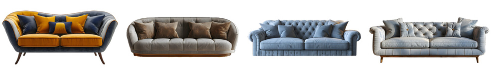 interior sofas isolated on a transparent PNG background, white background , Generative Ai