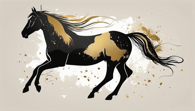 Minimalist Doodle Art: Golden Horse on Modern Artwork