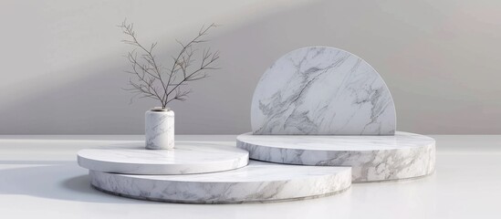 Three smooth marble pieces are placed on a wooden table next to a decorative vase