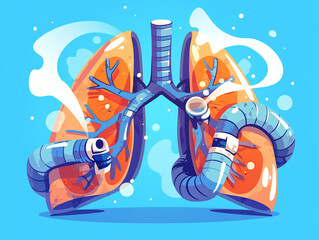 A cartoon of a pair of lungs with a tube coming out of each one