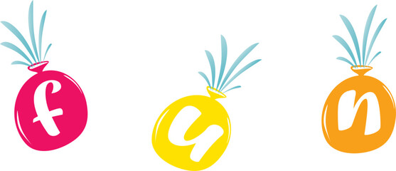 The word fun spelled in water balloons with water squirting from top