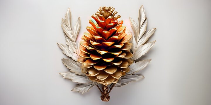 Behold the Golden Embrace of Natures Jewel A Pine Cone Adorned in the Hues of Majesty