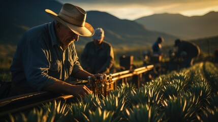 Men working in agave field