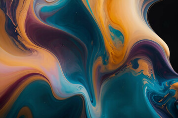abstraction of liquid paints in slow blending flow mixing together gently - obrazy, fototapety, plakaty