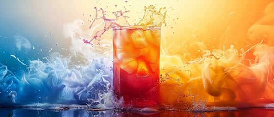 Energetic beverage blast, intense flavor eruption, colorful gradient