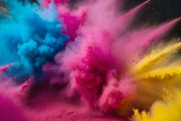 Colored powder explosion. Abstract dust on backdrop