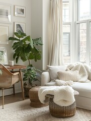 Bright minimalist study with a leafy philodendron, peaceful study area
