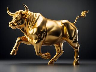 Side view of a golden bull with its front legs raised