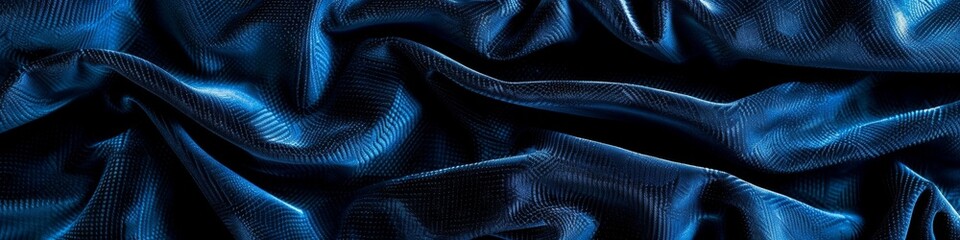 Detailed view of a rich midnight blue velvet cloth texture, perfect for backgrounds and design templates. Banner.