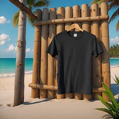 T-shirt hanged on bamboo forest with bamboo on a beachside