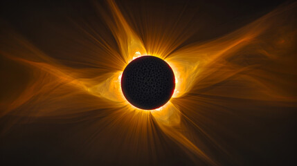 A stunning solar eclipse reveals the fiery corona surrounding the sun. . . - obrazy, fototapety, plakaty