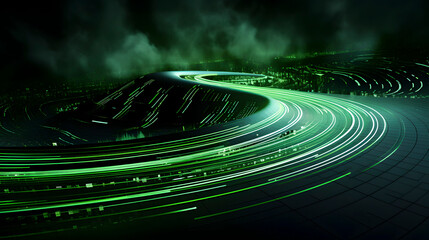 Digital technology green glowing circle scene abstract graphic poster web page PPT background