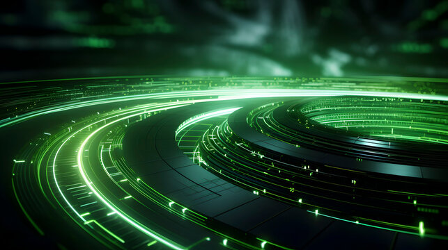 Digital technology green glowing circle scene abstract graphic poster web page PPT background