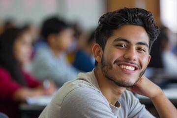 Obraz premium Young man with curls smiling in class