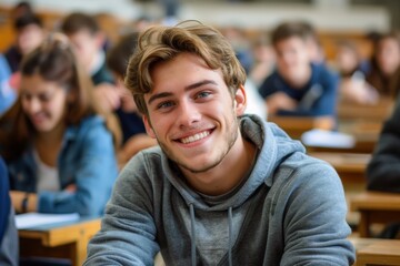 Fototapeta premium Happy student smiling in a bright classroom