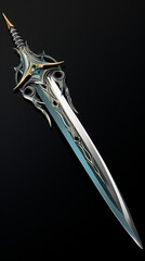 Stealth Blade: A detailed render of a sleek, sharp dagger, its blade gleaming with a deadly sharpness, isolated on a shadow's edge background, emphasizing the dagger's role in stealth and precision,
