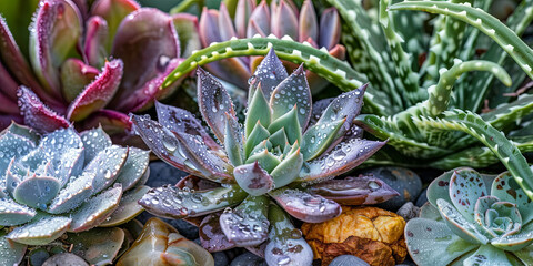 Obraz premium close up of various succulents, generative AI
