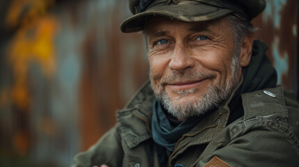 Fototapeta premium Veteran Soldier smiling with his arms crossed.