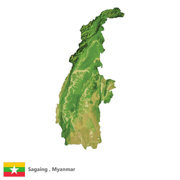 Sagaing, Region of Myanmar Topographic Map (EPS)