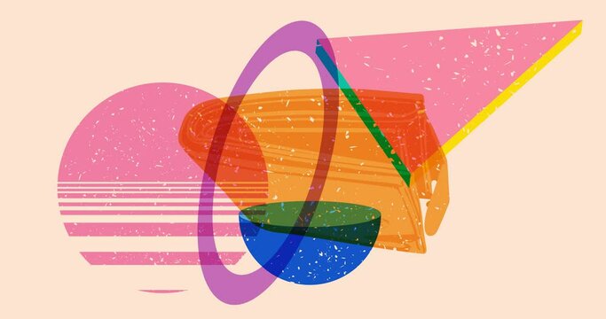 Risograph Wallet with geometric shapes animation. Moving object in trendy riso graph design video.