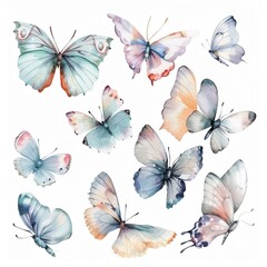 Delicate butterfly stickers in watercolor natural beauty - obrazy, fototapety, plakaty