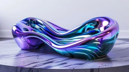 Vibrant ribbons of molten blue purple and teal flow seamlessly adding a touch of futuristic elegance to this liquified metallic podium . . - obrazy, fototapety, plakaty
