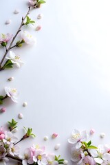 Obraz premium watercolor illustration of a tree with cherry blossom, flowers and branches spring background, flowers and leaves on white background.