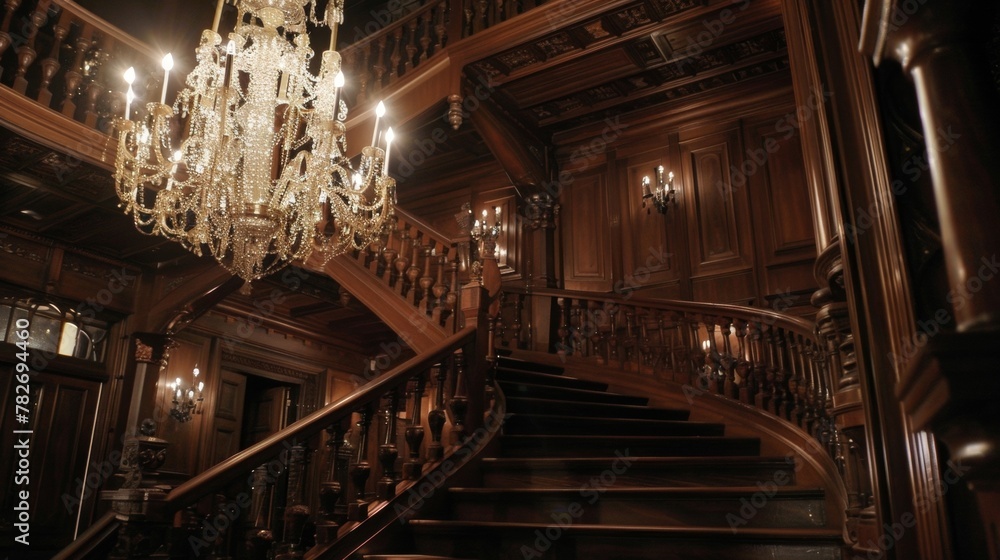 Poster as you make your way to the upper levels of the castle you pass by a grand staircase its banisters c