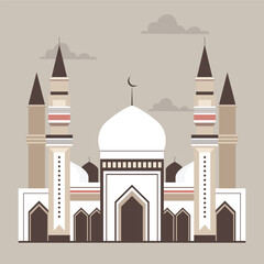 flat illustration of an aesthetic mosque with vibrant color